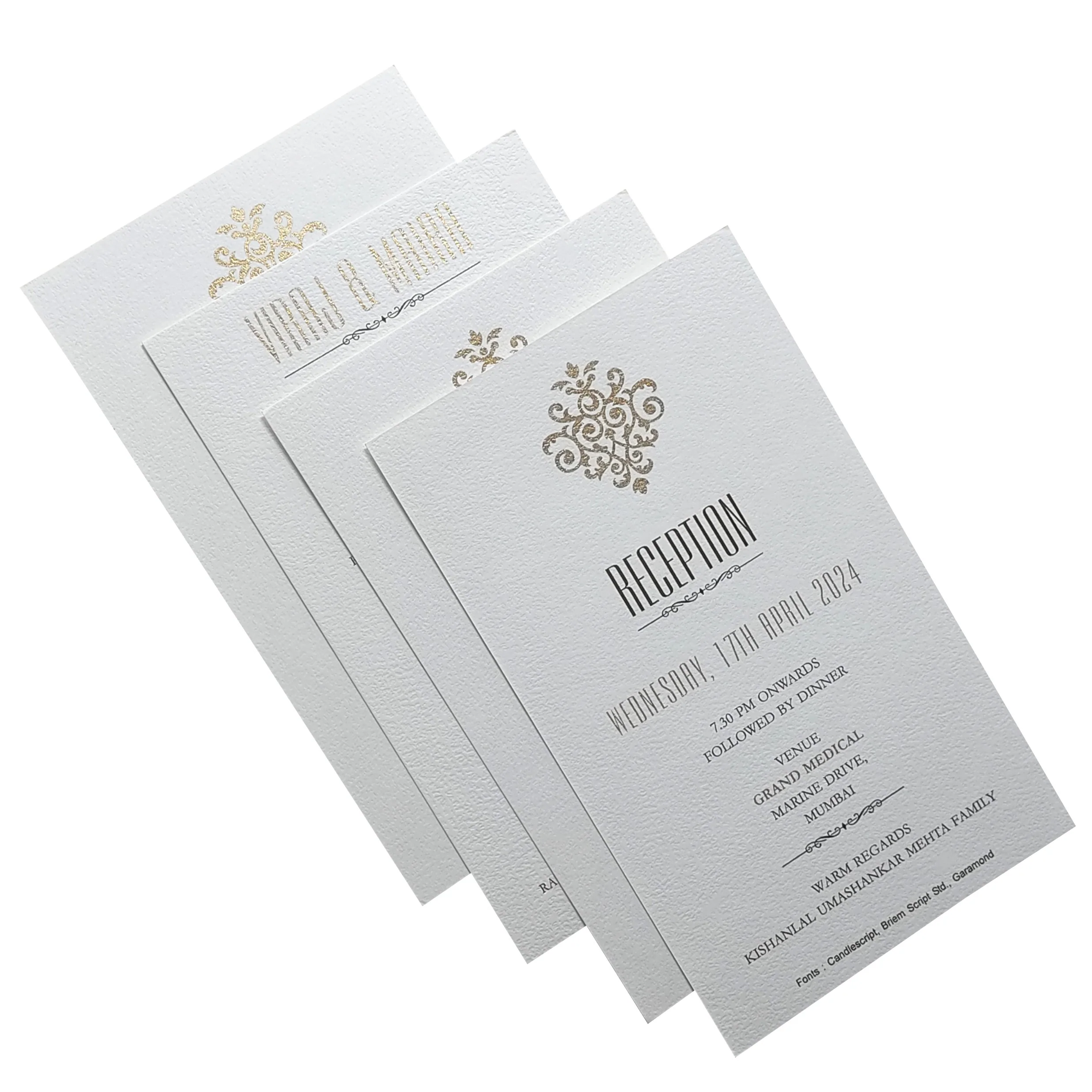 White Embossed Lotus Invitation Card-KRC28320 - Image 5