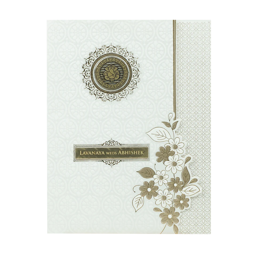 White Embossed Monogram Floral Wedding Card-KRE26940 - Image 3