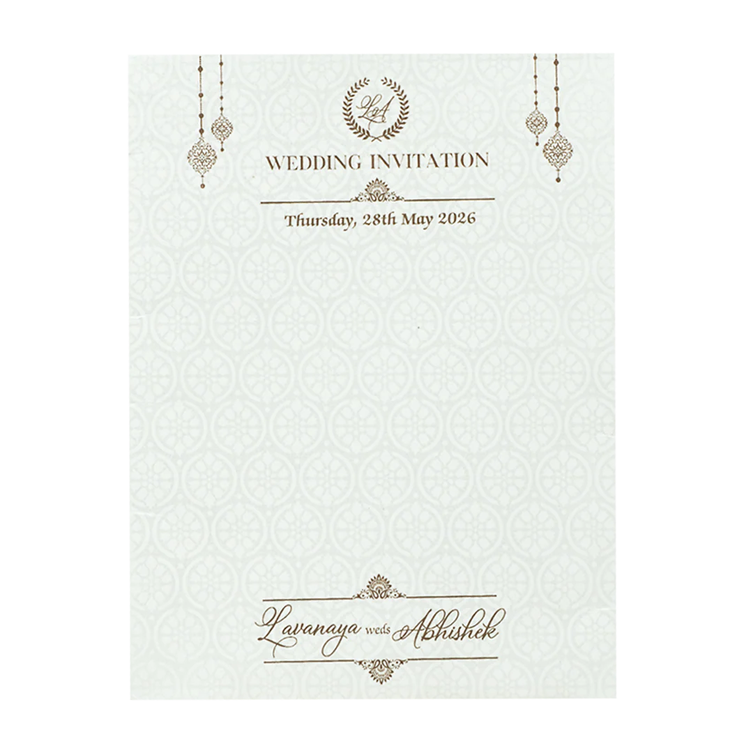 White Embossed Monogram Floral Wedding Card-KRE26940 - Image 4