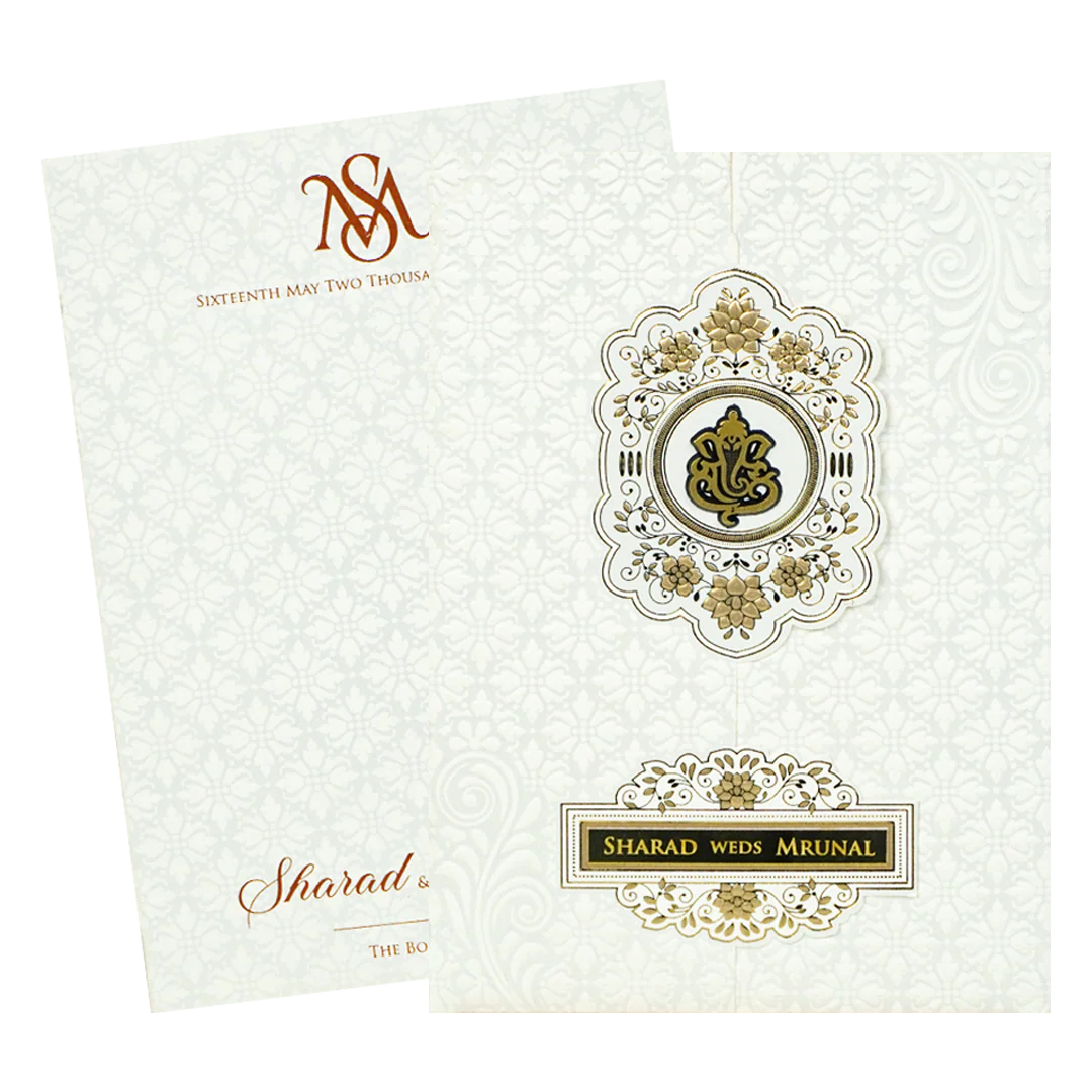 White Embossed Monogram Floral Wedding card-KRE28680 - Image 2