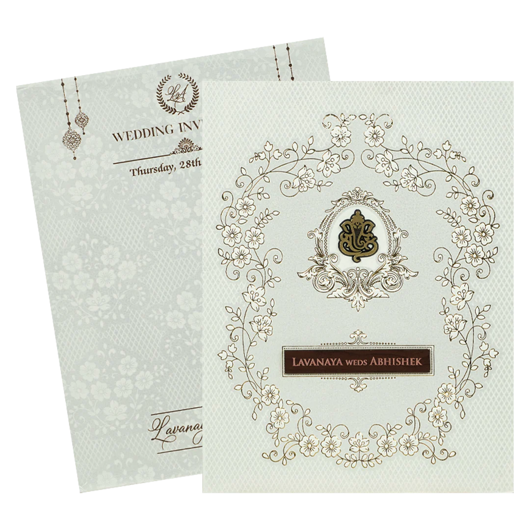 White Embossed Monogram Floral Wedding Card-KRE26870 - Image 2