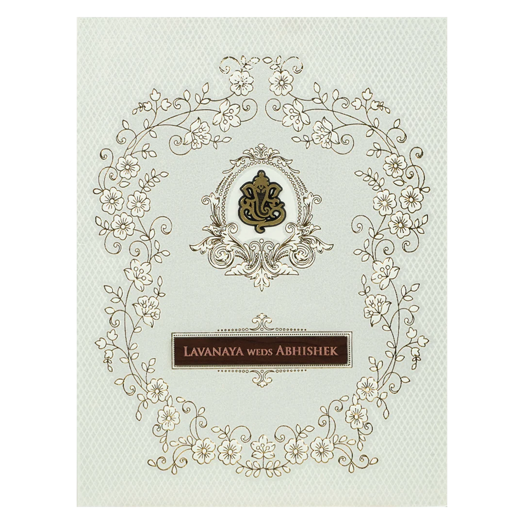White Embossed Monogram Floral Wedding Card-KRE26870 - Image 3