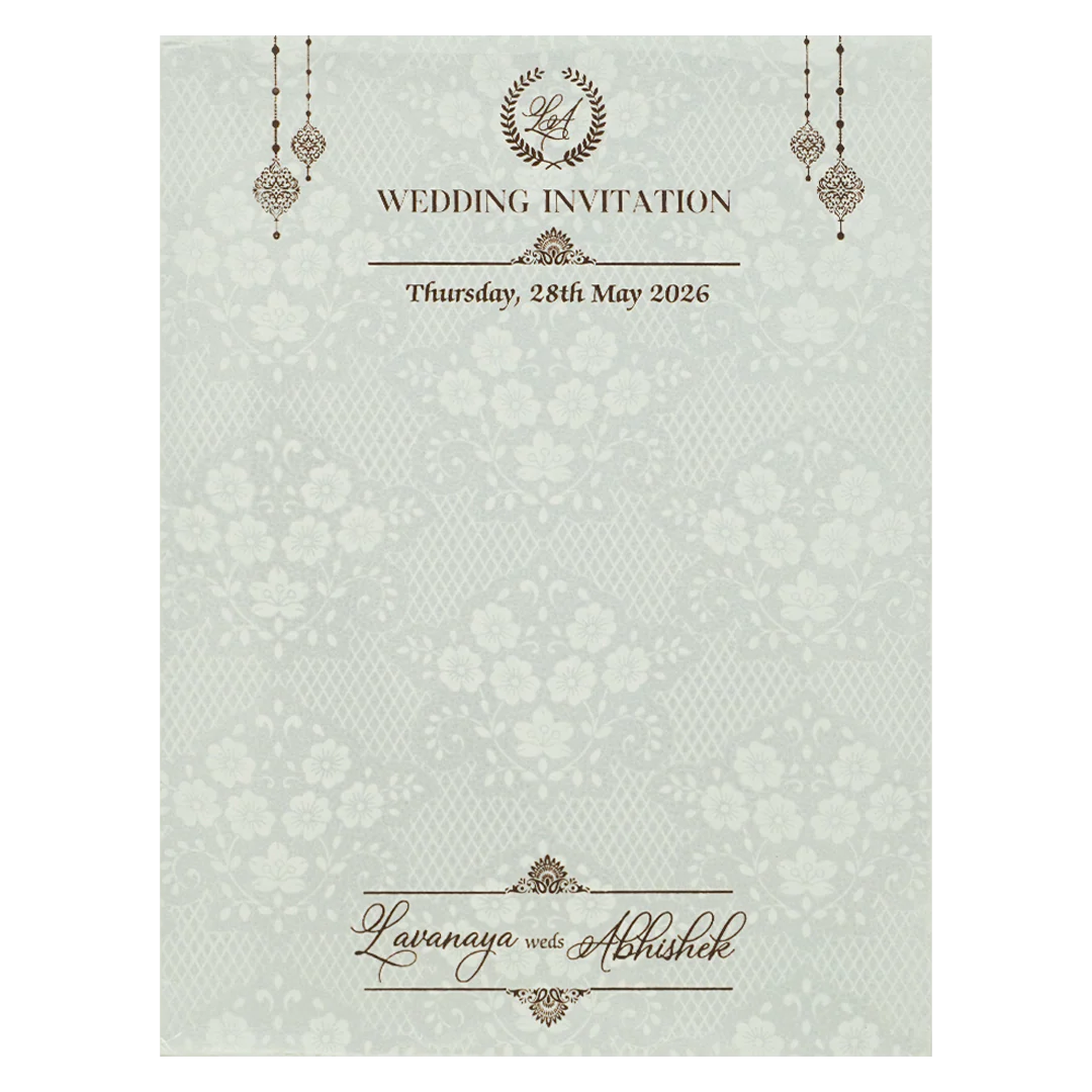 White Embossed Monogram Floral Wedding Card-KRE26870 - Image 4