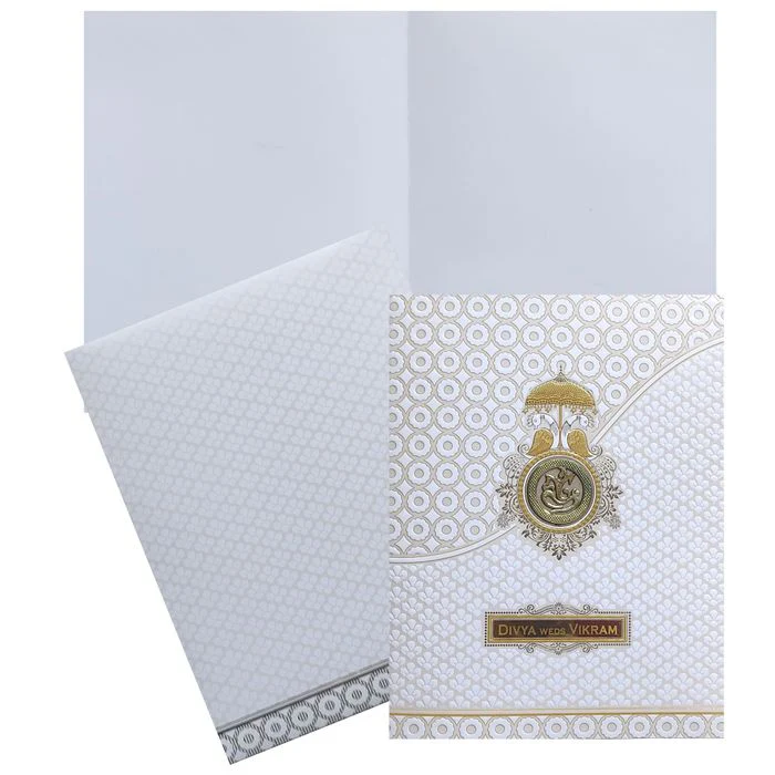 White Embossed Nameplate Invitation Card-KNJS2080