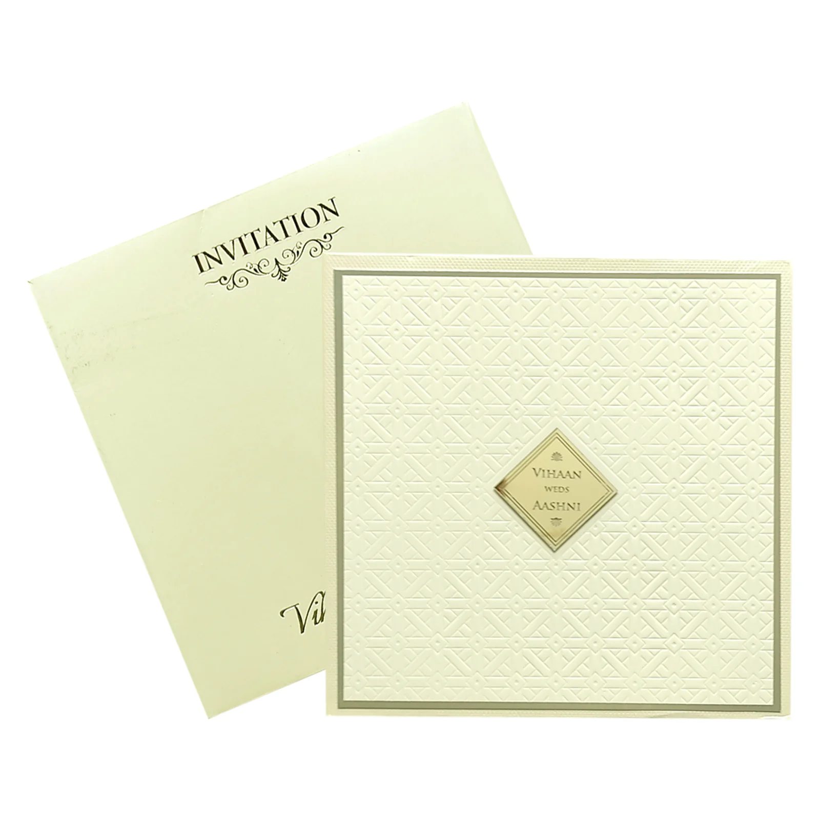 White Embossed Padded Invitation Card-KRC29730 - Image 2