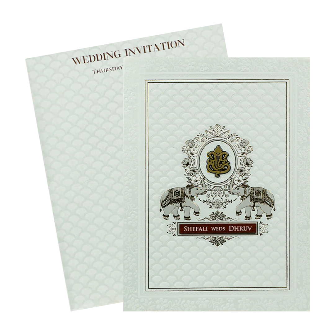 White Embossed Royal Elephant Wedding Card-KRE28420 - Image 2