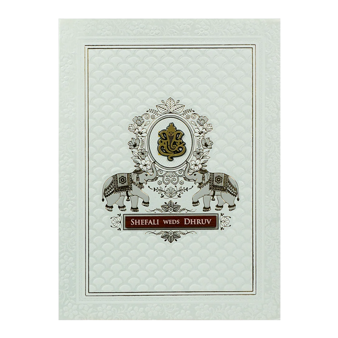 White Embossed Royal Elephant Wedding Card-KRE28420 - Image 3