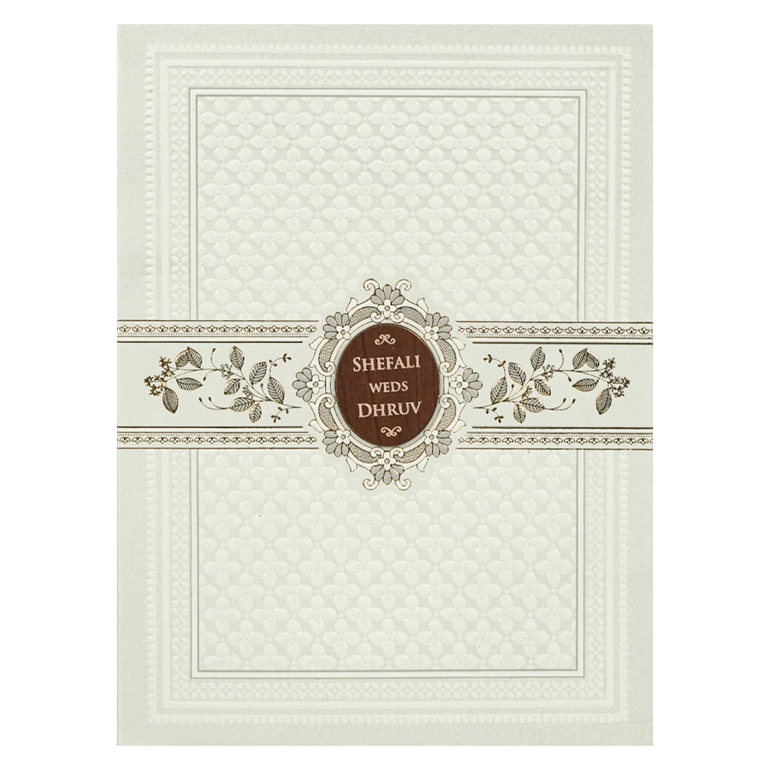 White Embossed Wooden Medallion Wedding Card-KRE28460 - Image 3