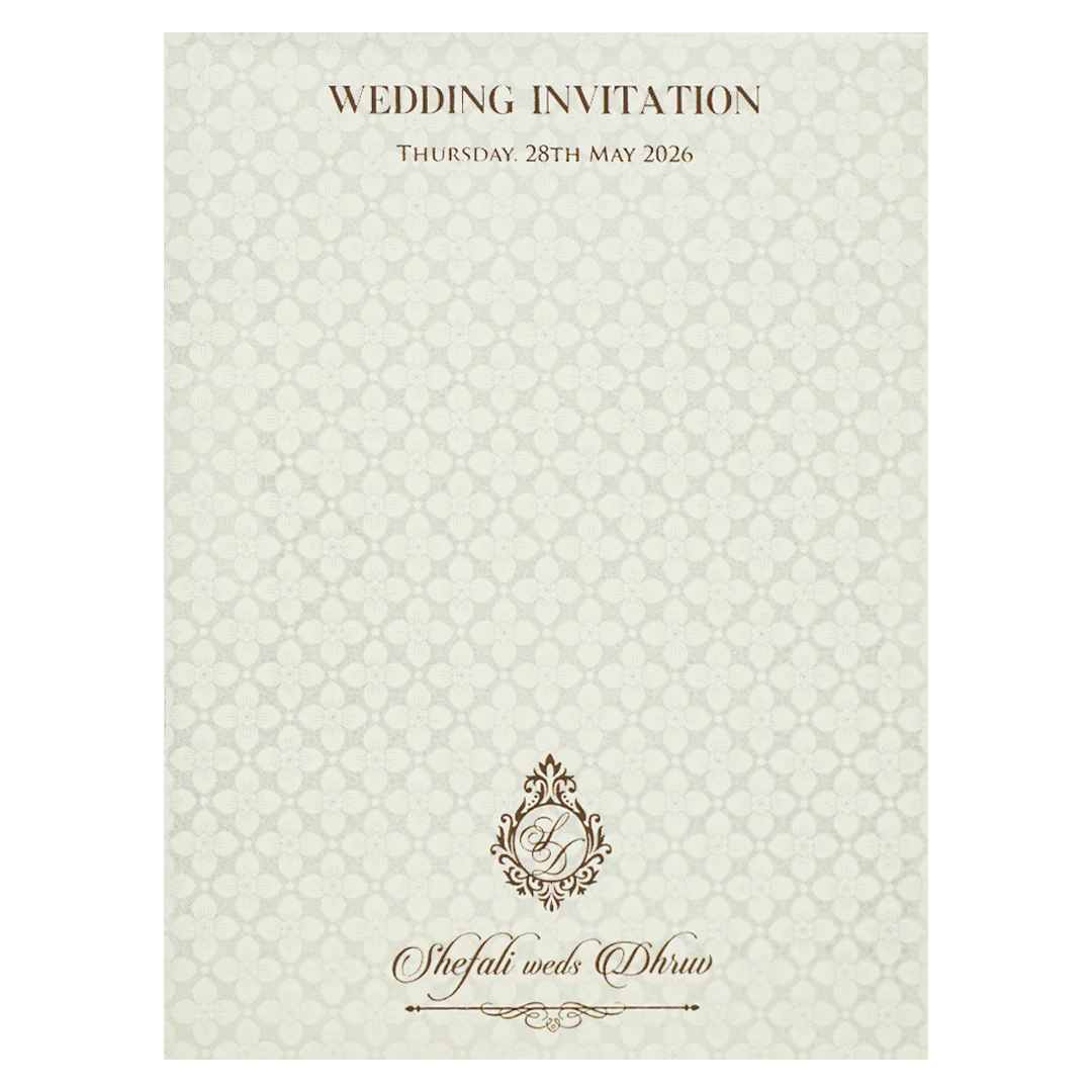 White Embossed Wooden Medallion Wedding Card-KRE28460 - Image 4