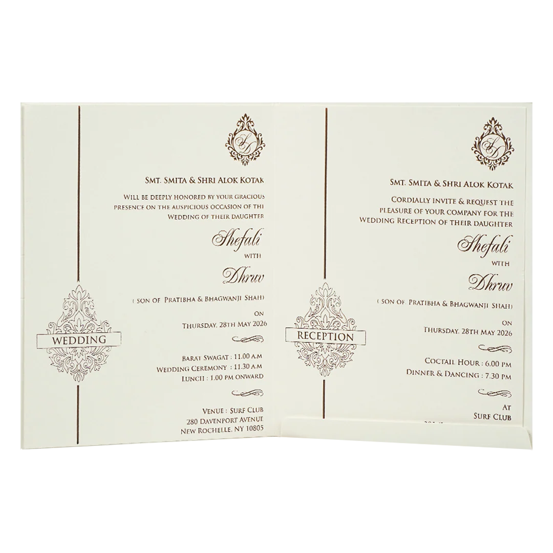 White Embossed Wooden Medallion Wedding Card-KRE28460 - Image 5