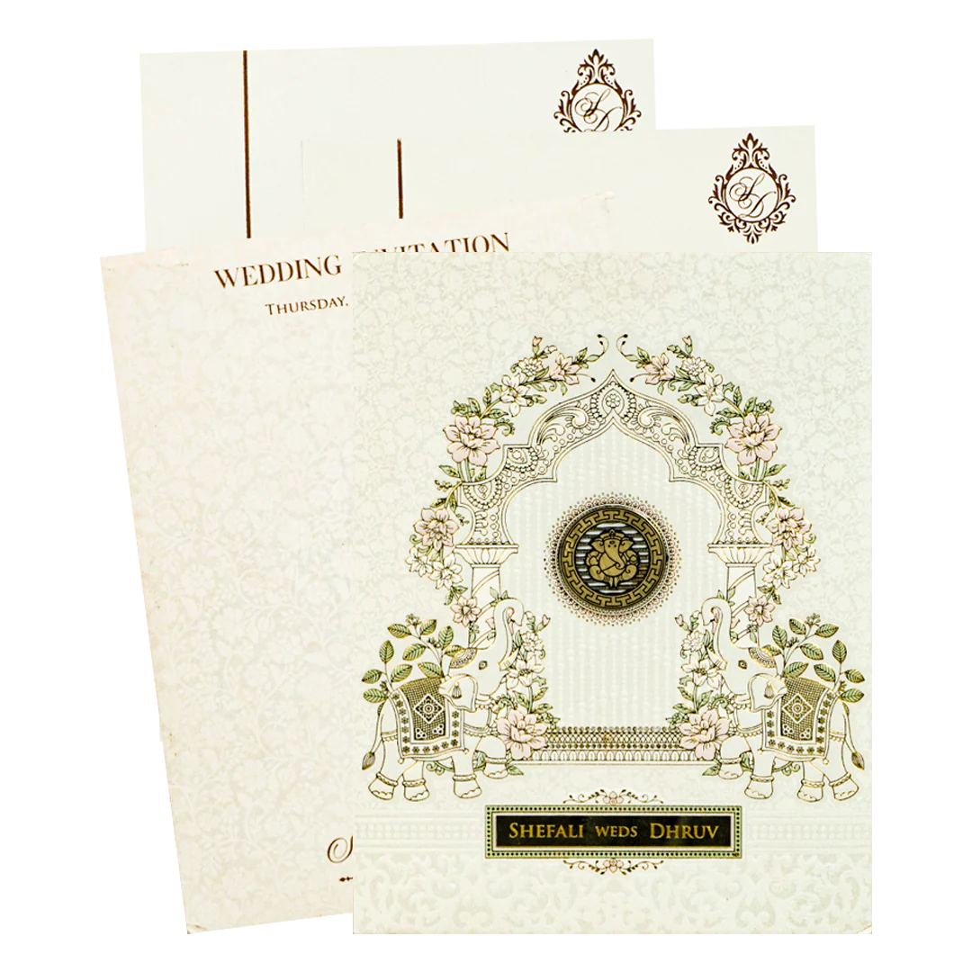 White Floral Arch Padded Wedding card-KRE28130