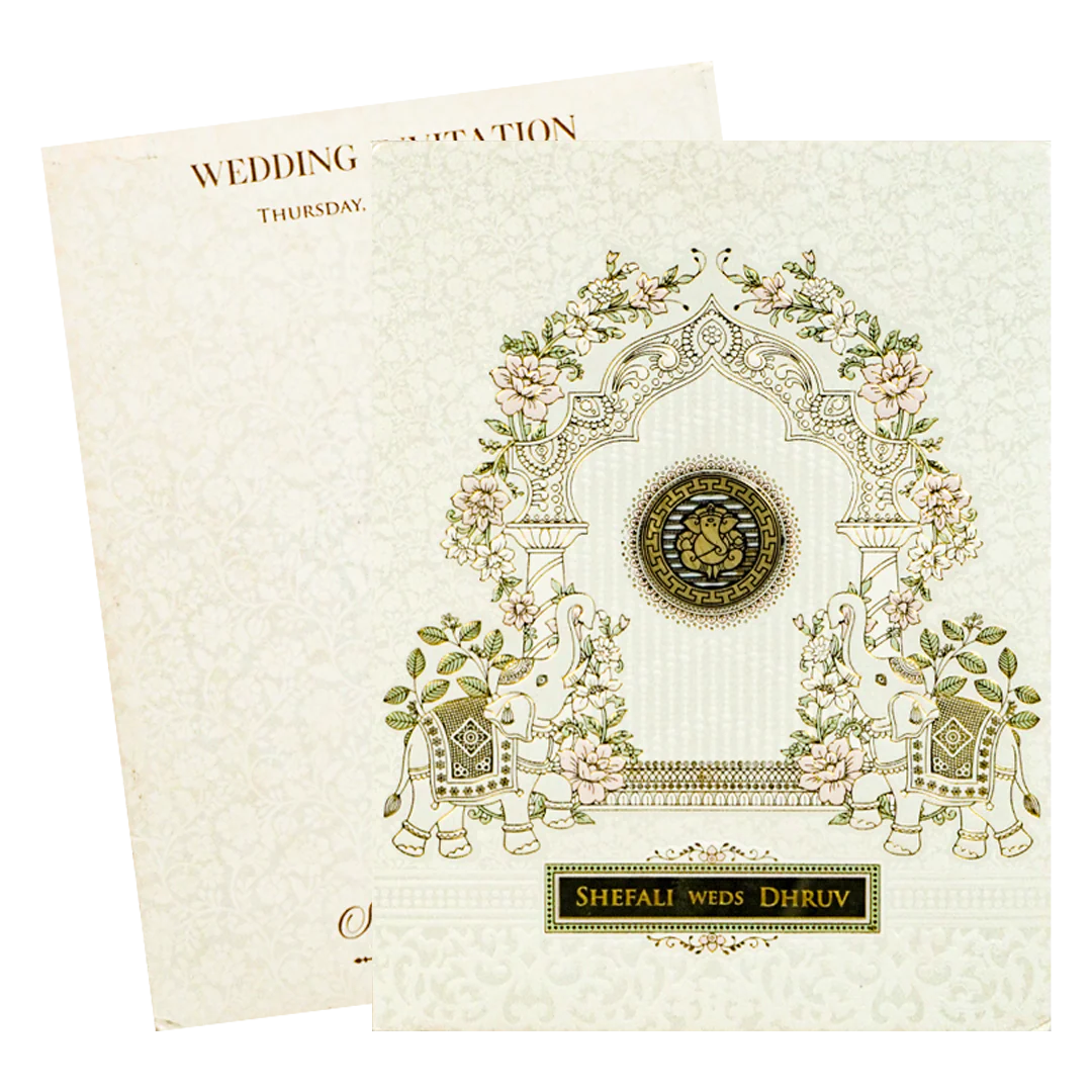 White Floral Arch Padded Wedding card-KRE28130 - Image 2