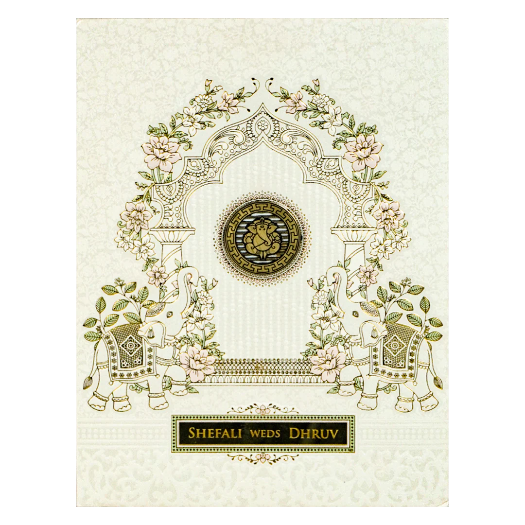White Floral Arch Padded Wedding card-KRE28130 - Image 3