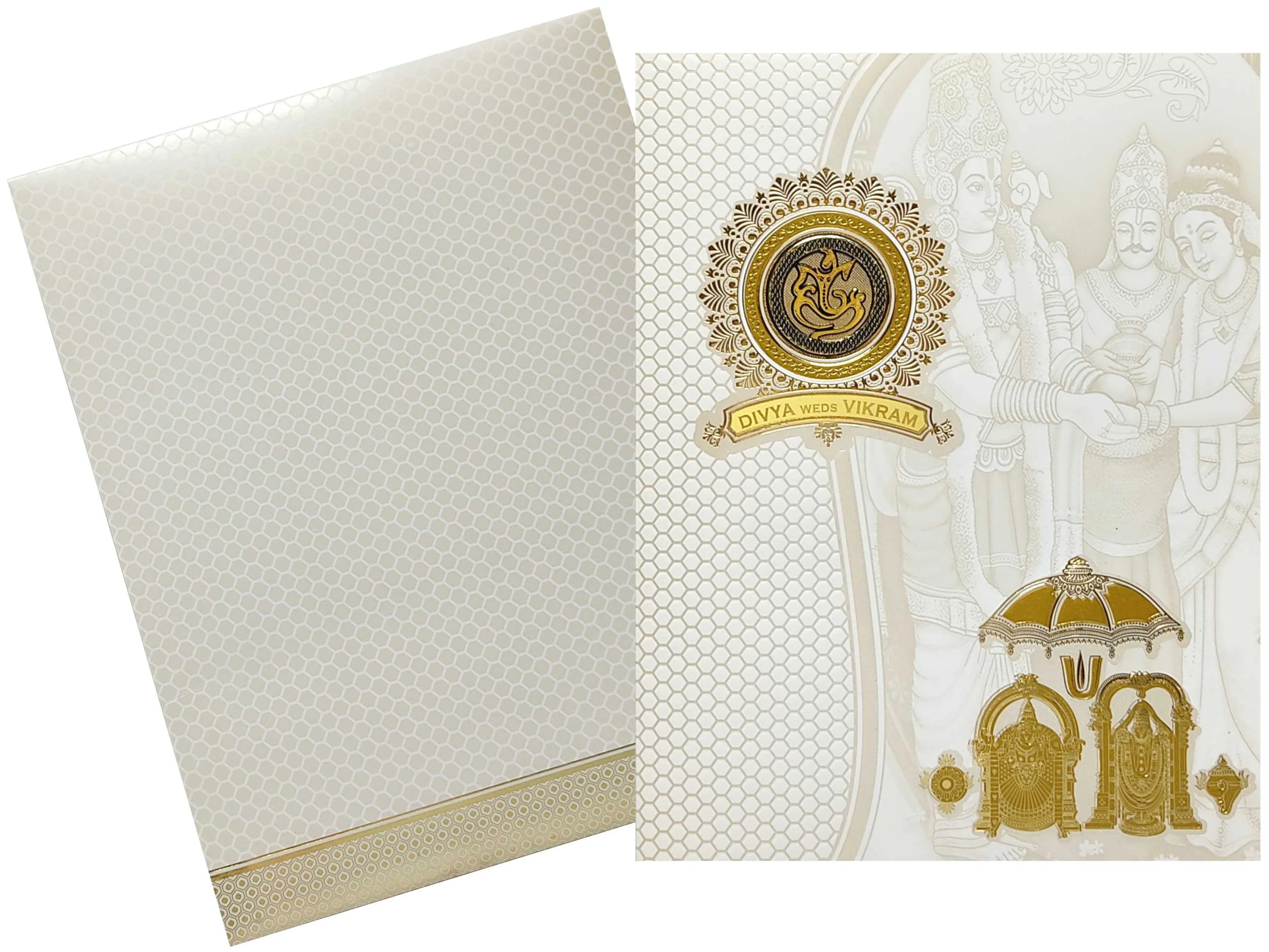 White Floral Balaji Padmavathi Invitation Card-KNJS2061 - Image 2