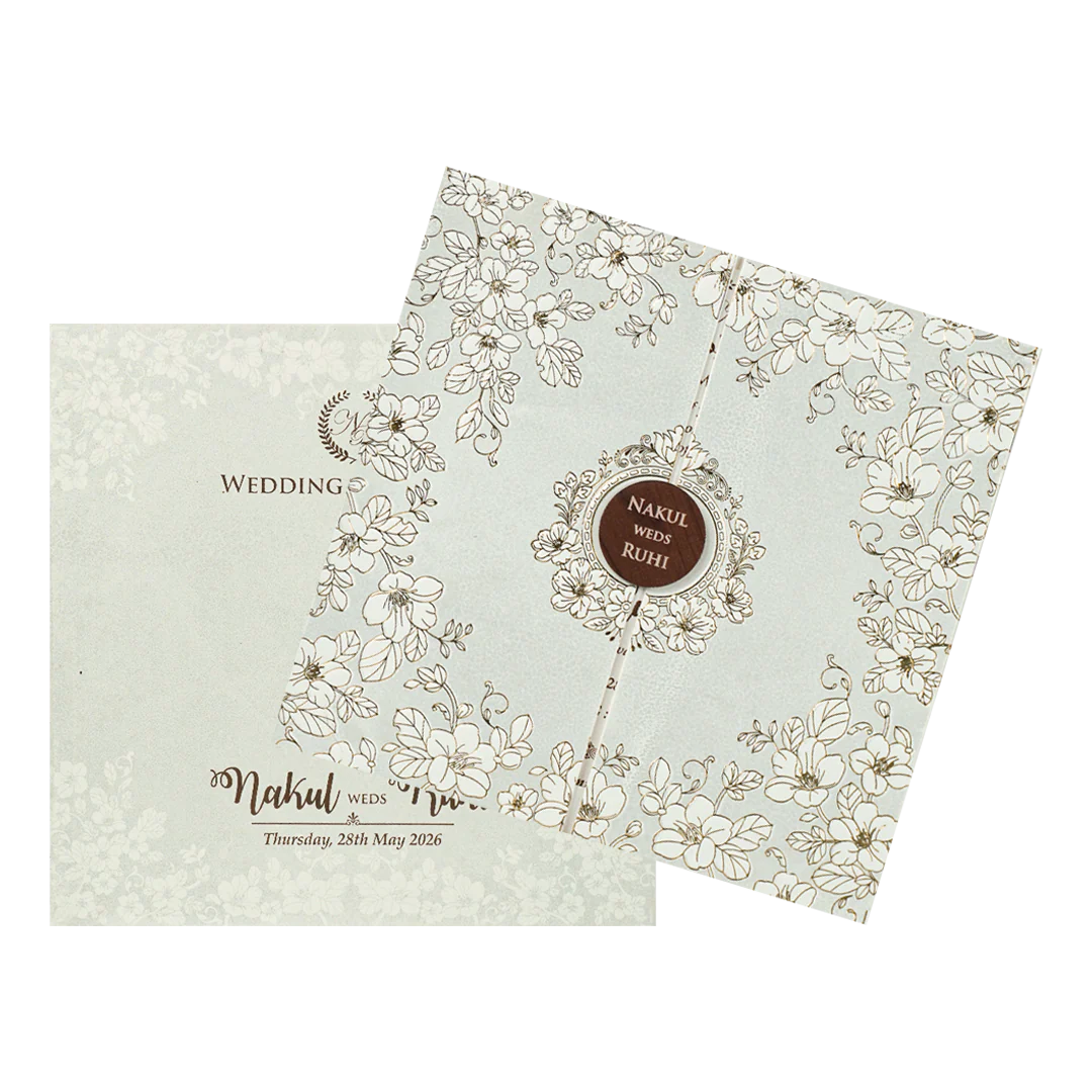 White Floral Circle Medallion Wedding Card-KRE28570 - Image 2