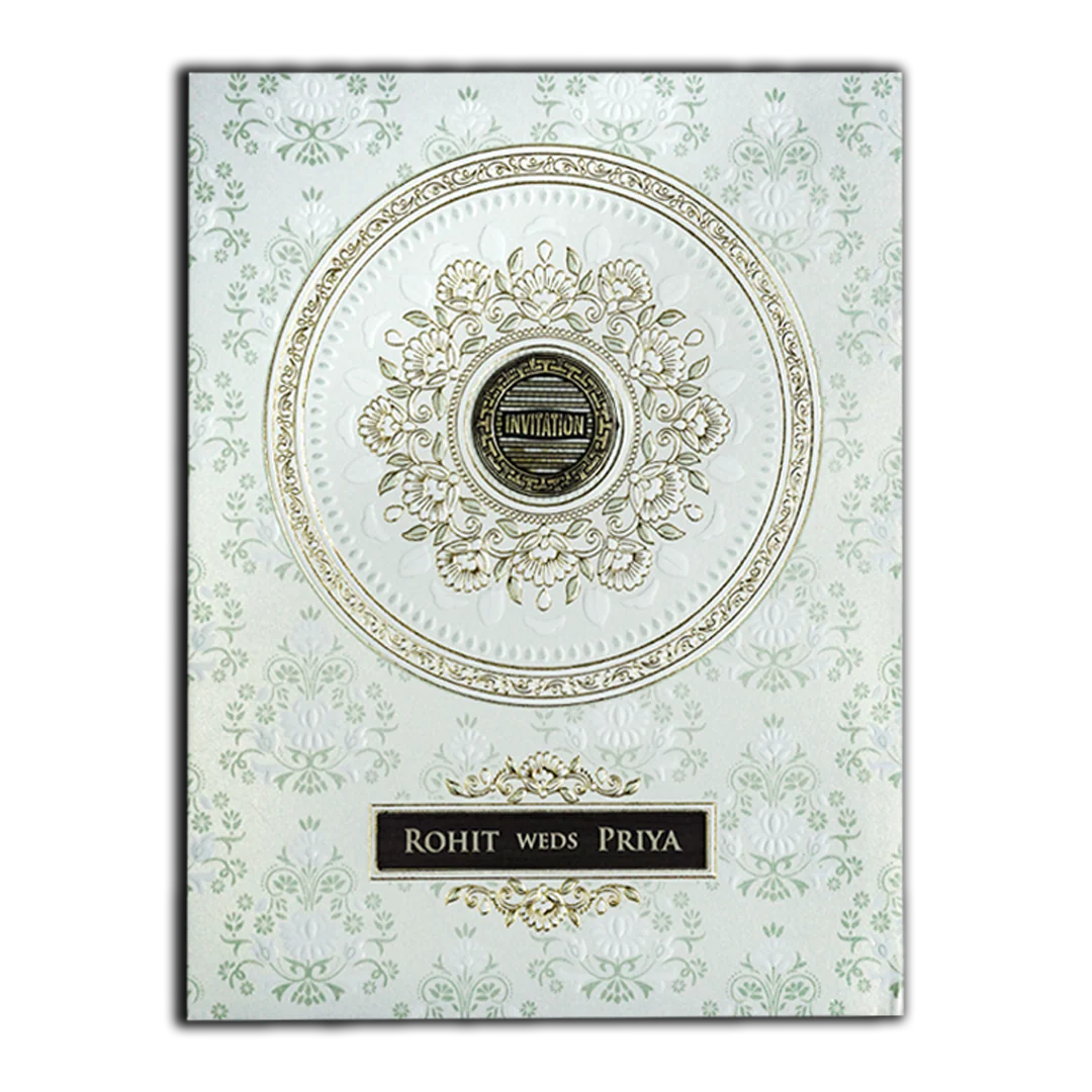 White Floral Circle Padded Wedding Card-KSH73580 - Image 3