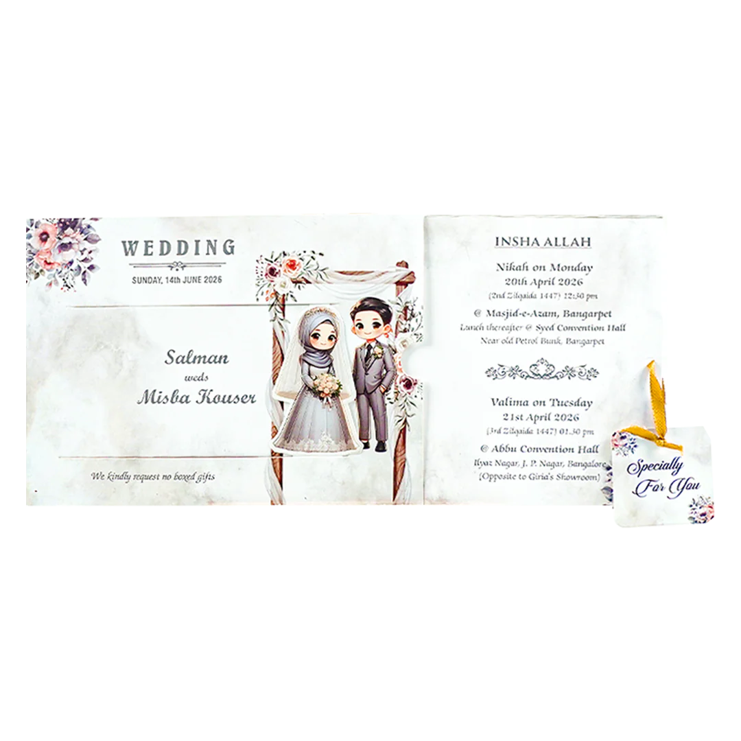 White Slide Floral Bride Groom Wedding Card - KNKSP759 - Image 2