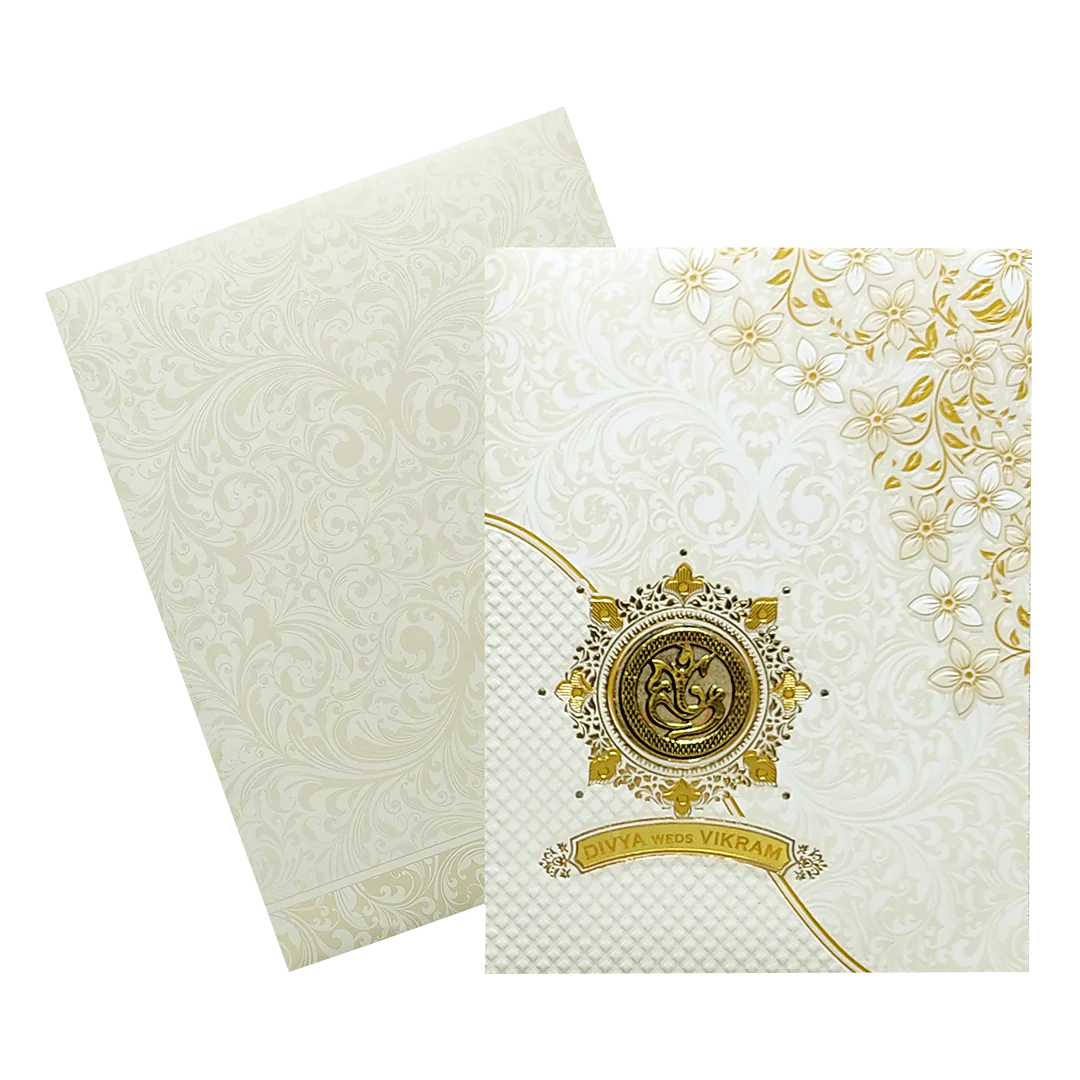 White Floral Design With Nameplate Invitation Card-KNKC4801 - Image 2