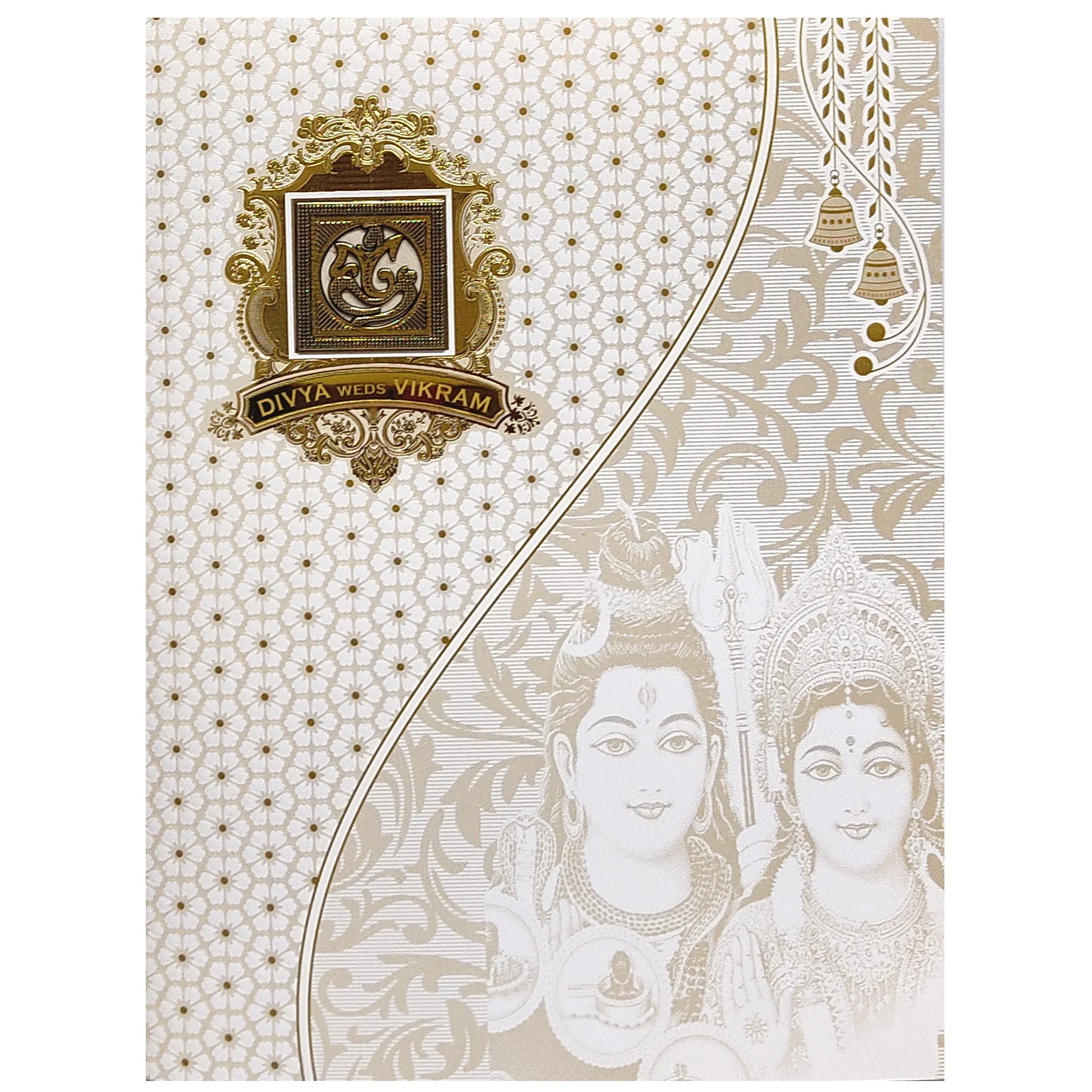 White Floral Design With Shiva Parvathi Images-KNJS2064 - Image 3