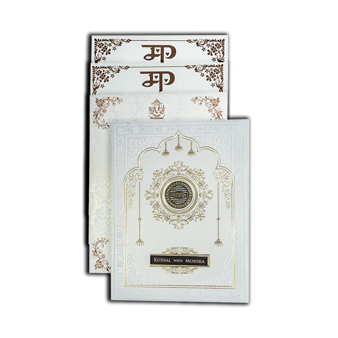 White Floral Elegant Padded Wedding Card-KSH73610