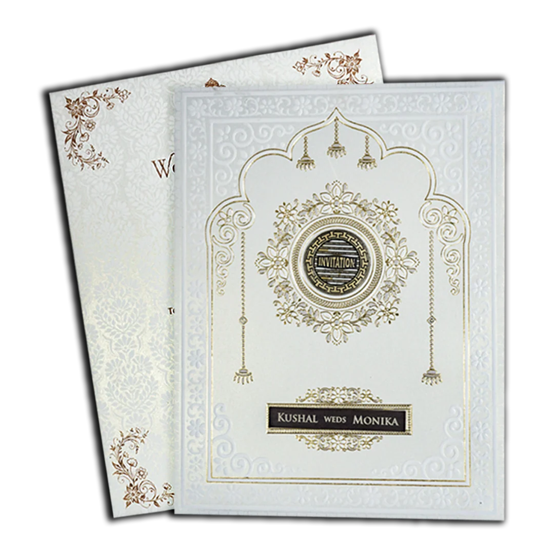White Floral Elegant Padded Wedding Card-KSH73610 - Image 2