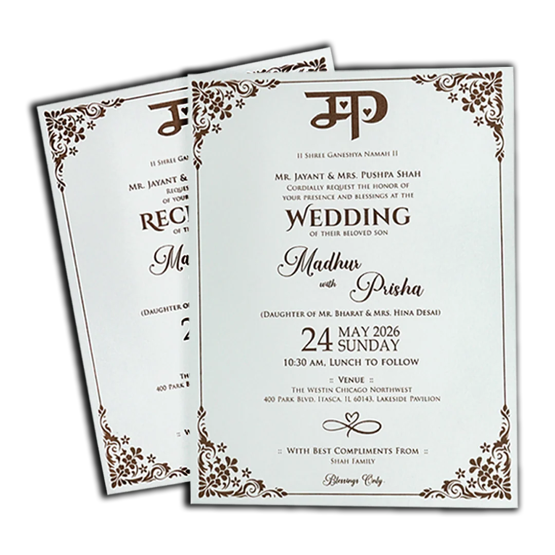 White Floral Elegant Padded Wedding Card-KSH73610 - Image 5