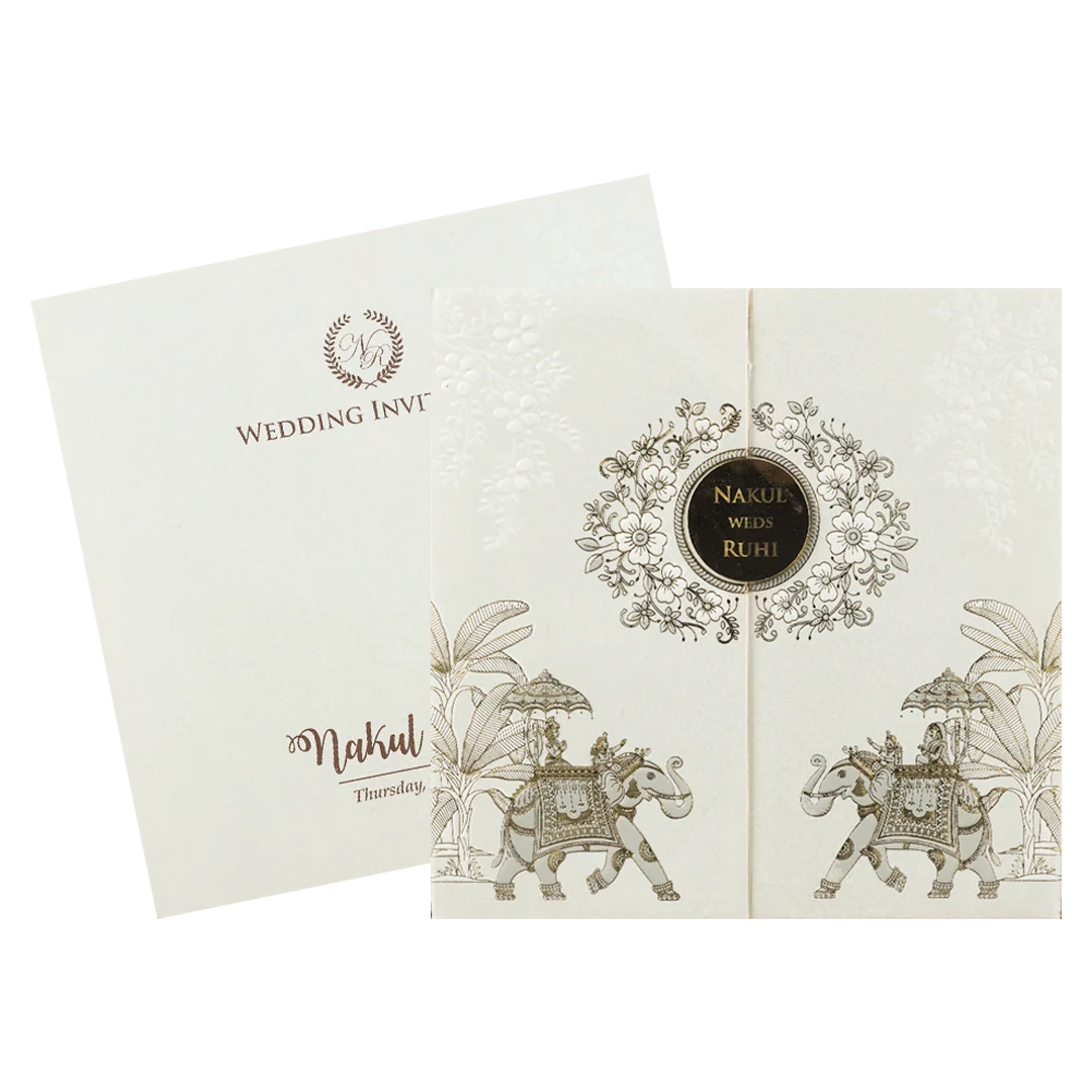White Floral Elephant Padded Wedding Card-KRE28320 - Image 2