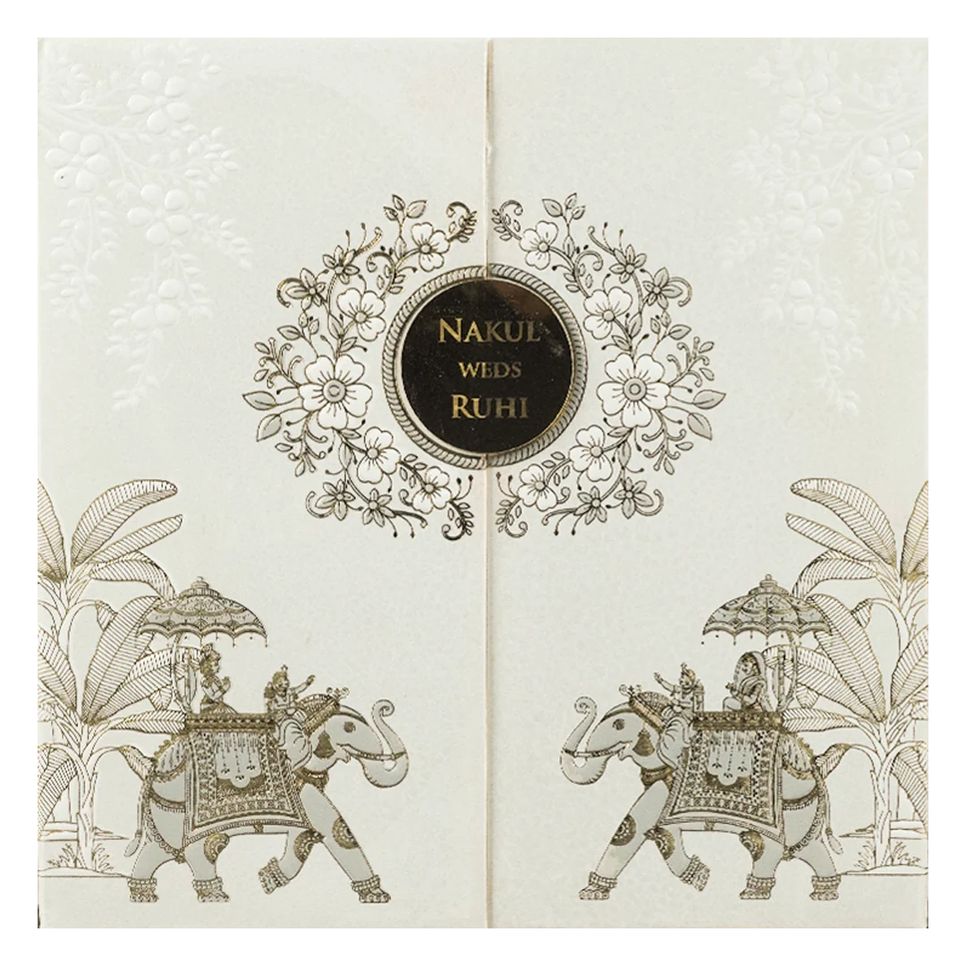 White Floral Elephant Padded Wedding Card-KRE28320 - Image 3