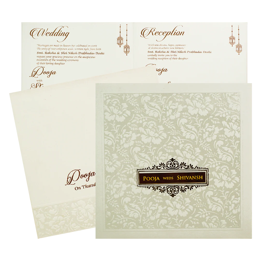 White Floral Embossed Classic Wedding card-KRE22830