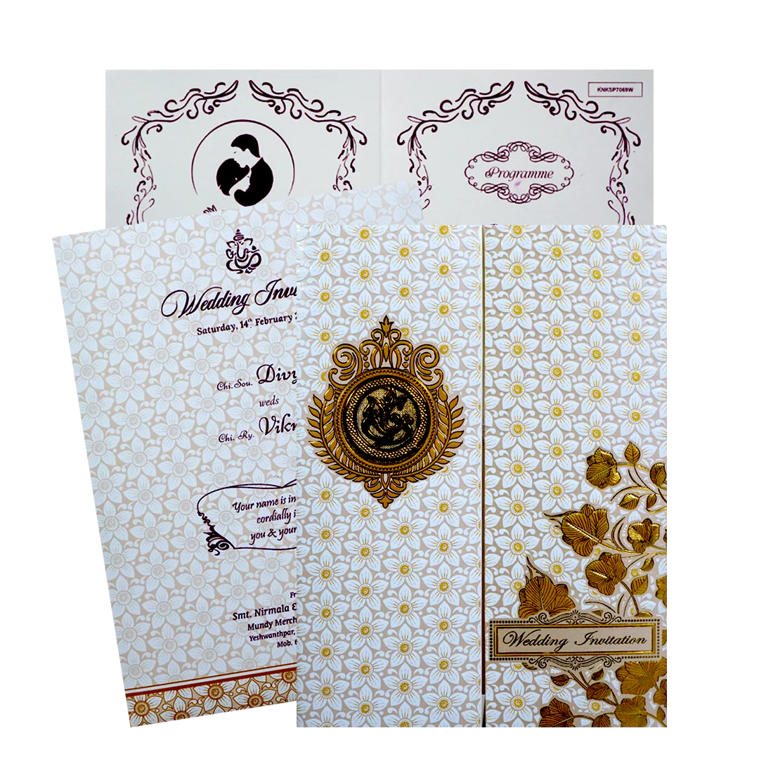 White Floral Embossed Door Invitation Card-KNK7069W