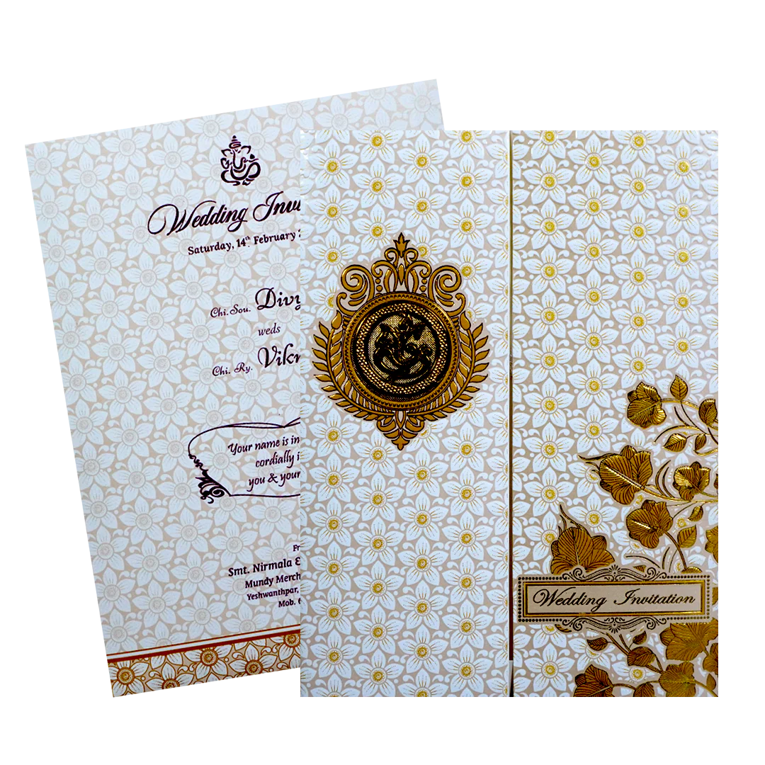 White Floral Embossed Door Invitation Card-KNK7069W - Image 2