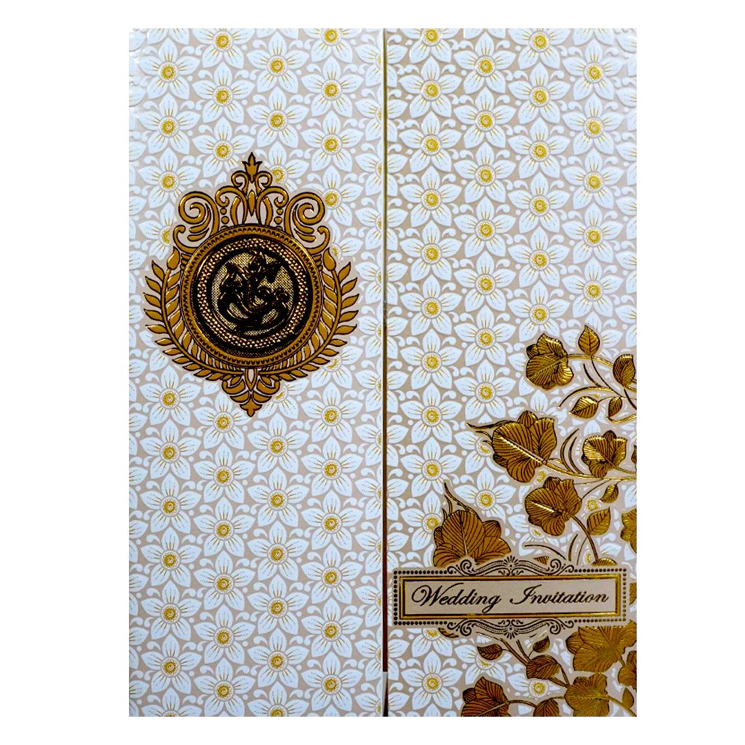 White Floral Embossed Door Invitation Card-KNK7069W - Image 3