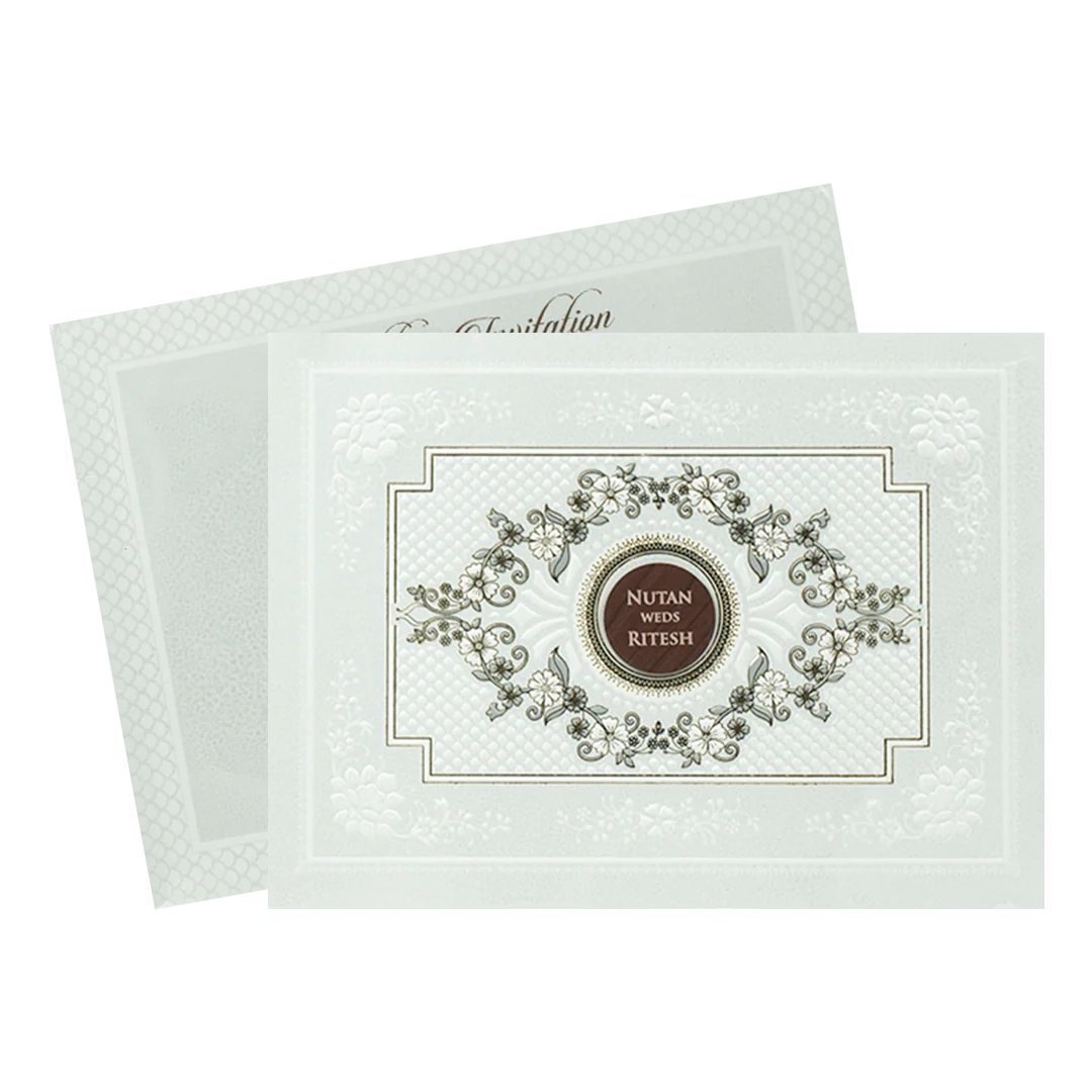 White Floral Embossed Medallion Wedding Card -KRE28610 - Image 2