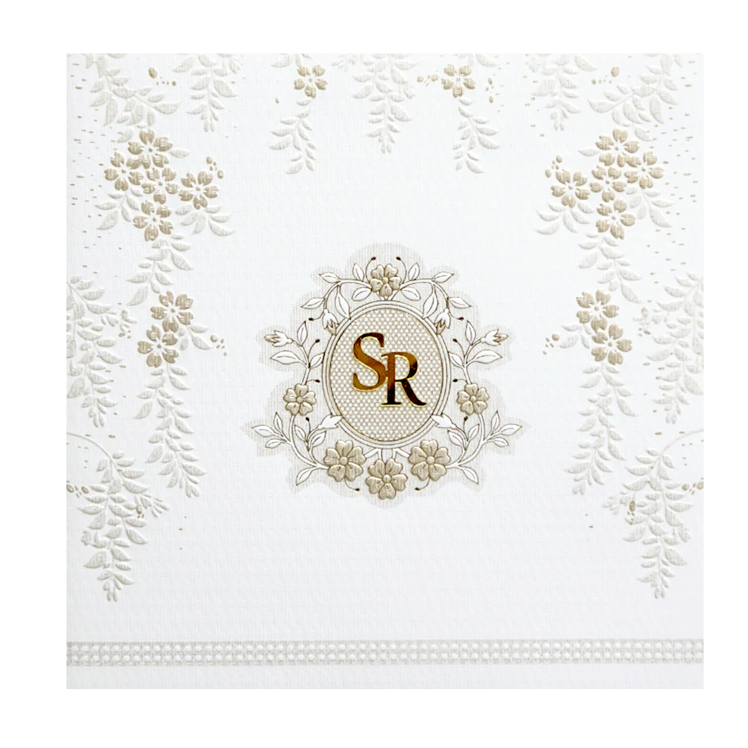 White Floral Embossed Padded Classic Wedding Card - KMMWD1102 - Image 3