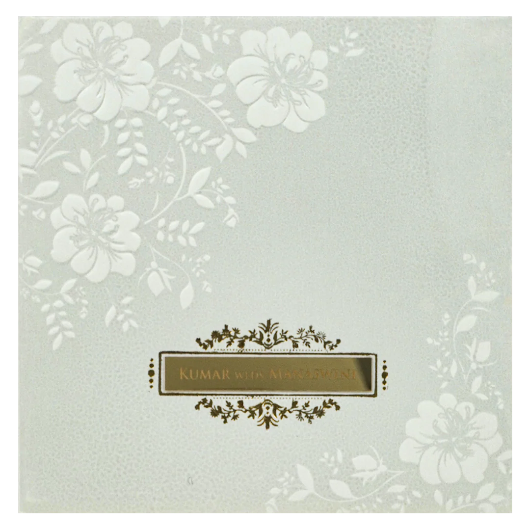 White Floral Embossed Padded Wedding Card-KRE22310 - Image 3
