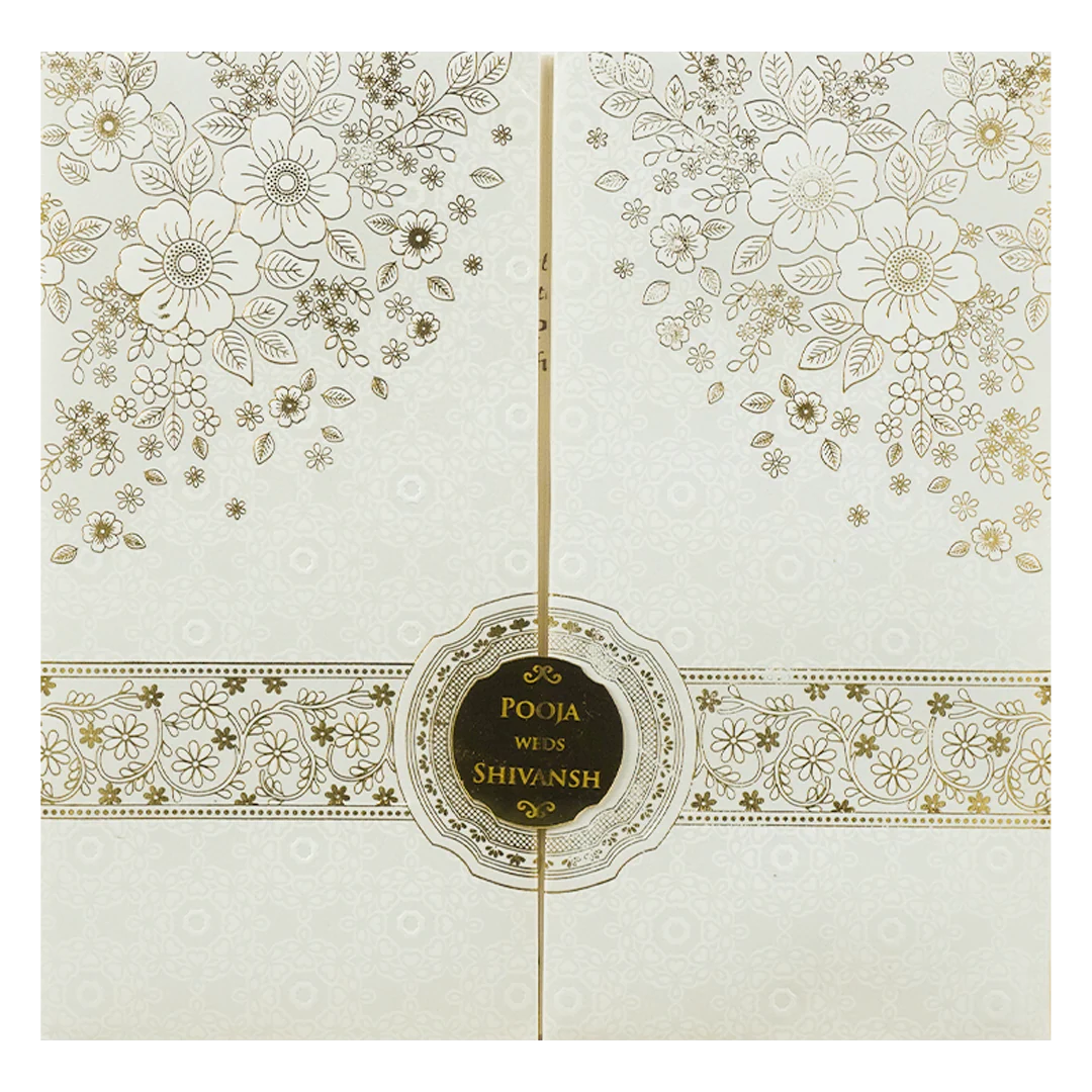 White Floral Embossed Padded Wedding Card-KRE26490 - Image 3