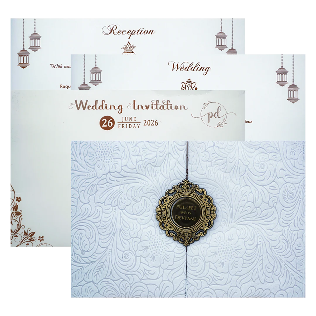 White Floral Embossed Padded Wedding Card-KJTS1850