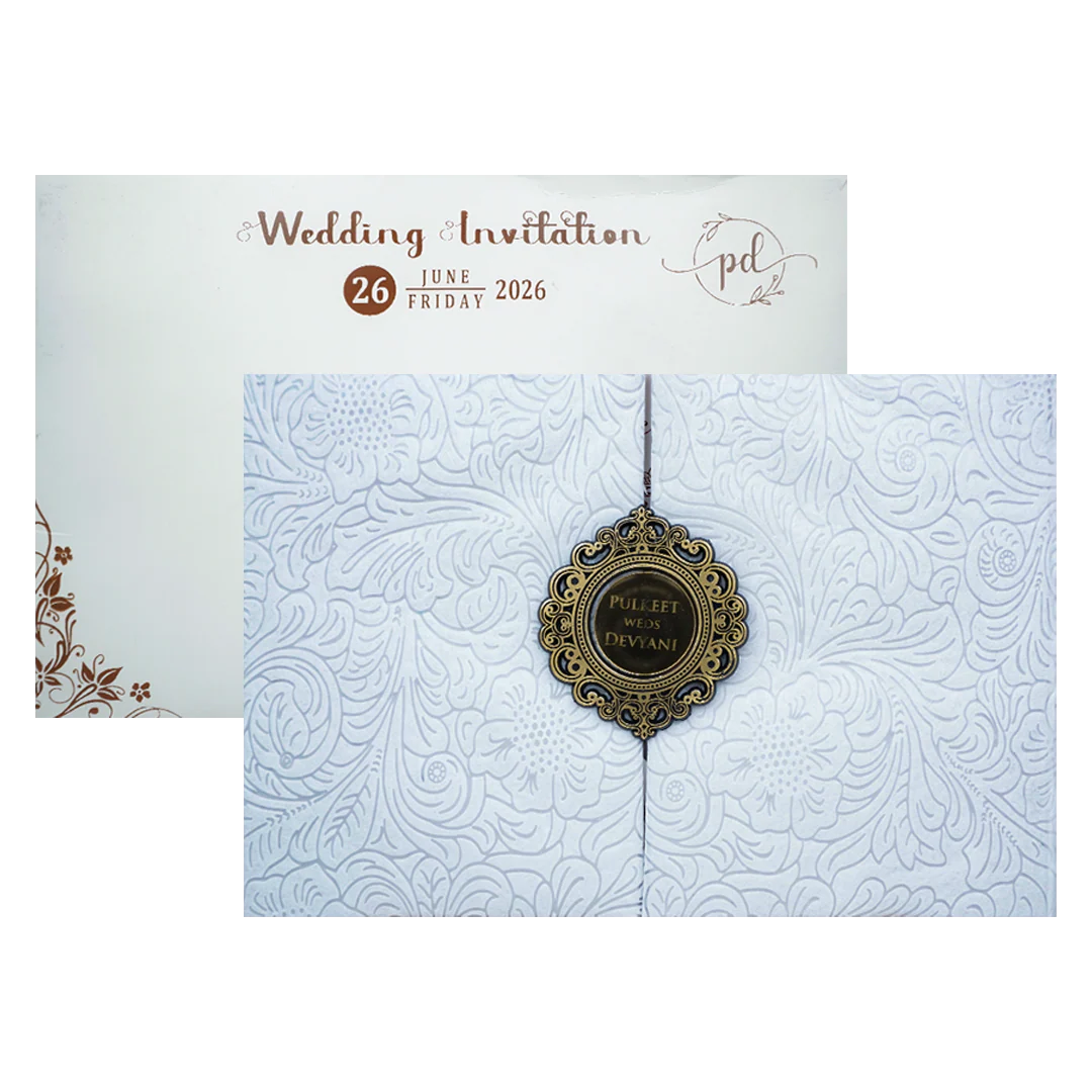 White Floral Embossed Padded Wedding Card-KJTS1850 - Image 2