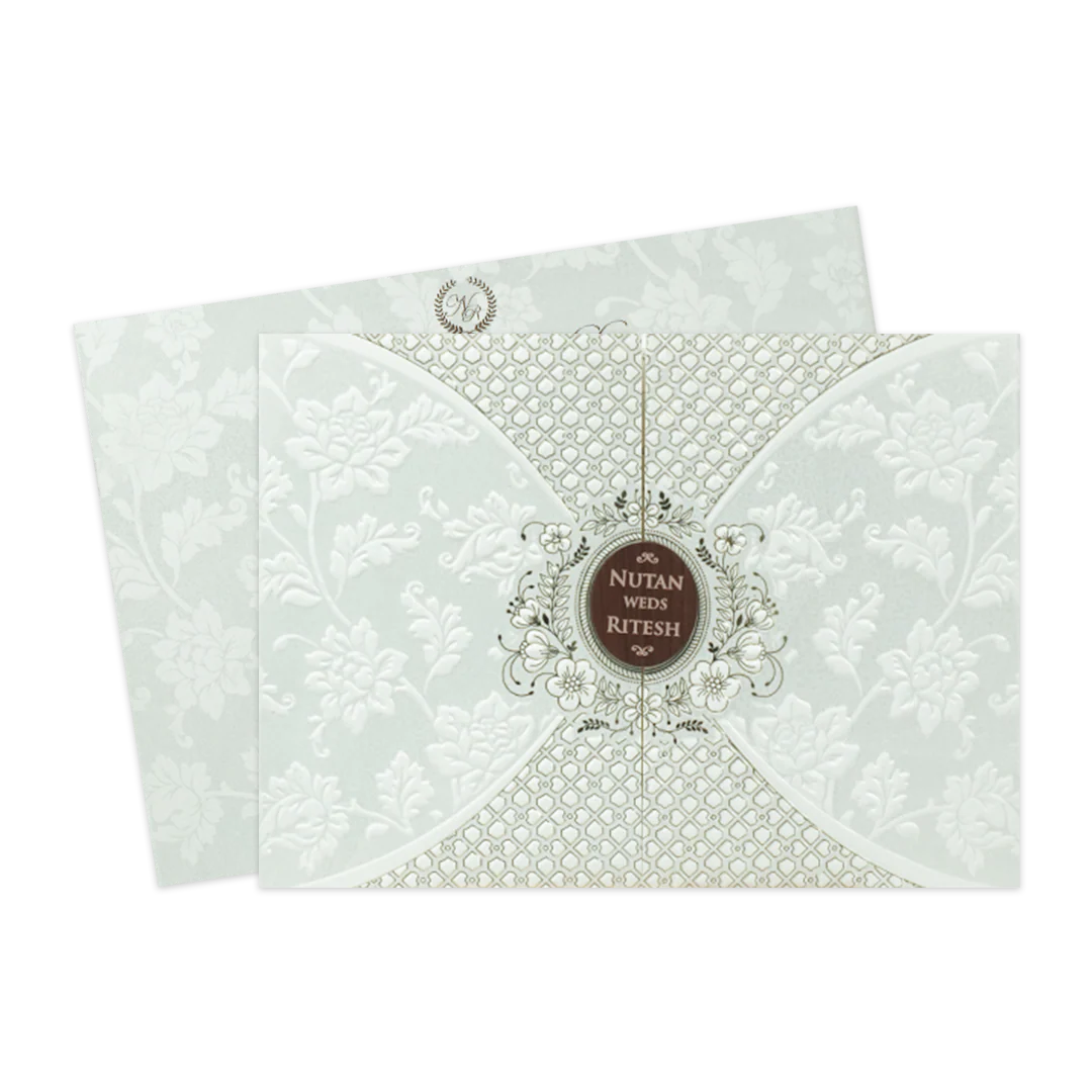 White Floral Embossed Patterned Wedding Card - KRE28600 - Image 2