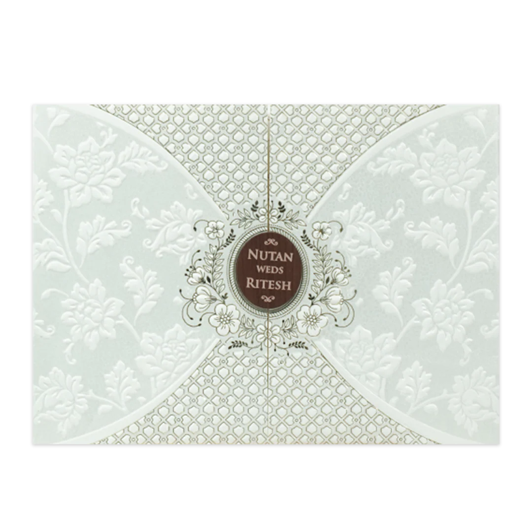 White Floral Embossed Patterned Wedding Card - KRE28600 - Image 3