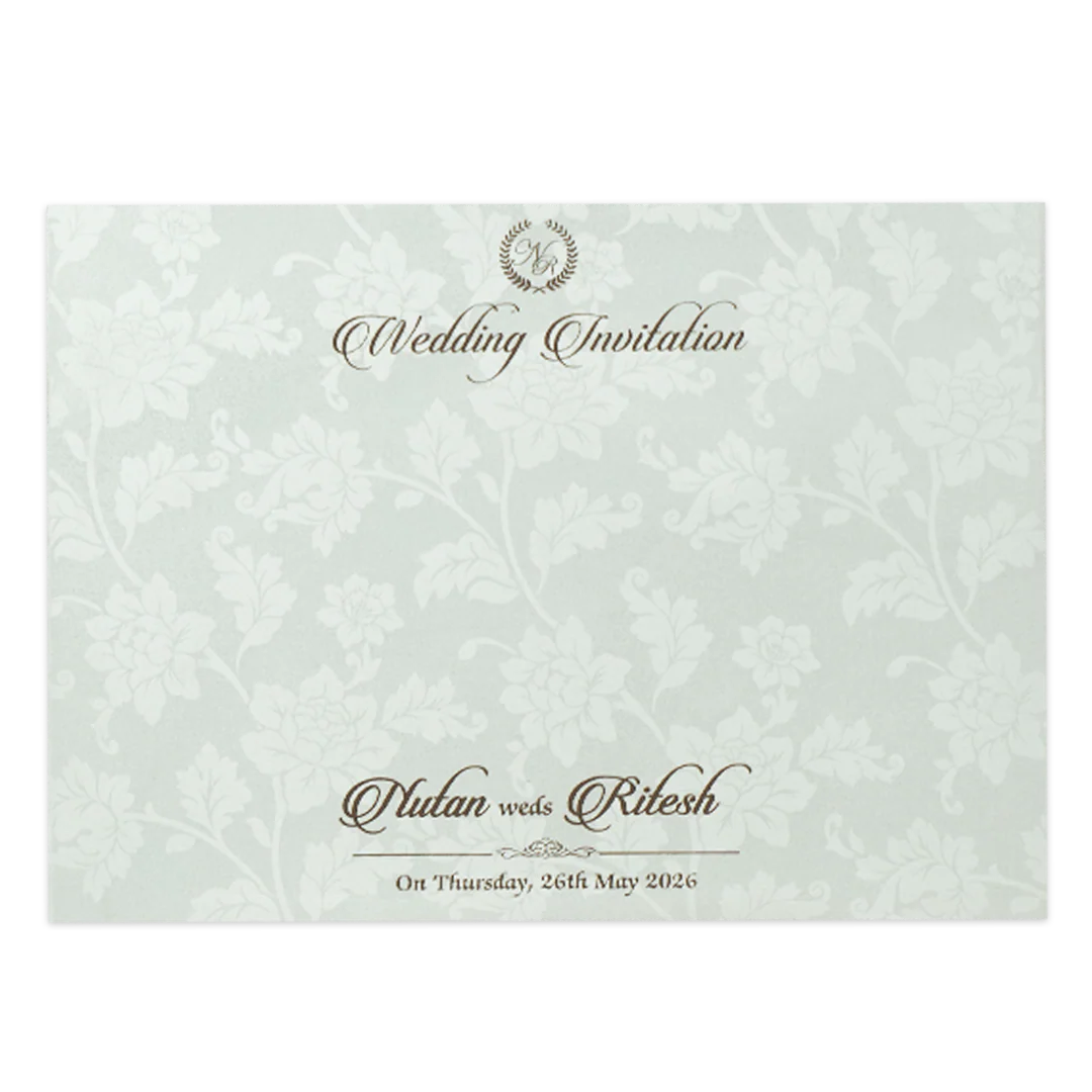 White Floral Embossed Patterned Wedding Card - KRE28600 - Image 4