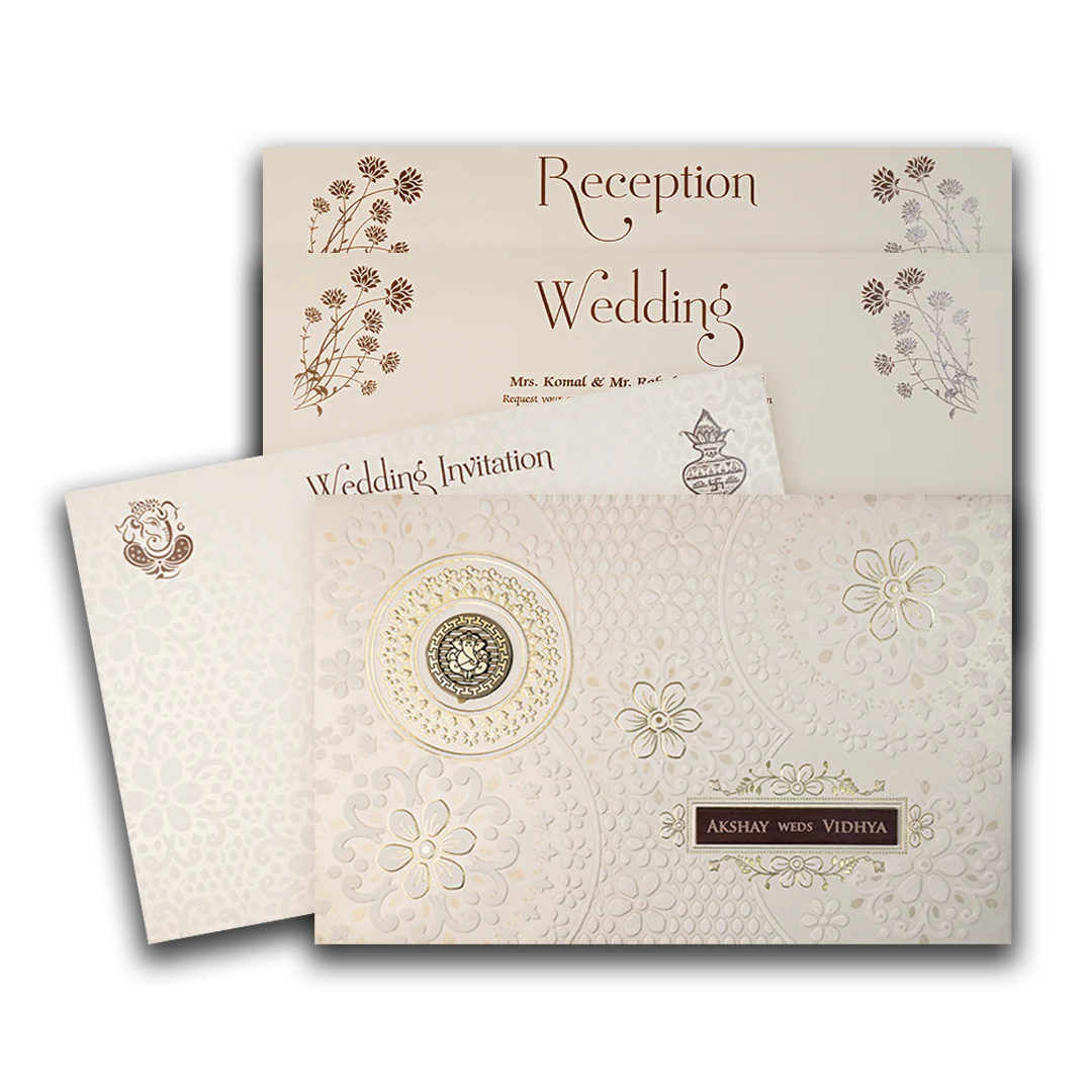 White Floral Ganesha Wedding Card-KSH73640