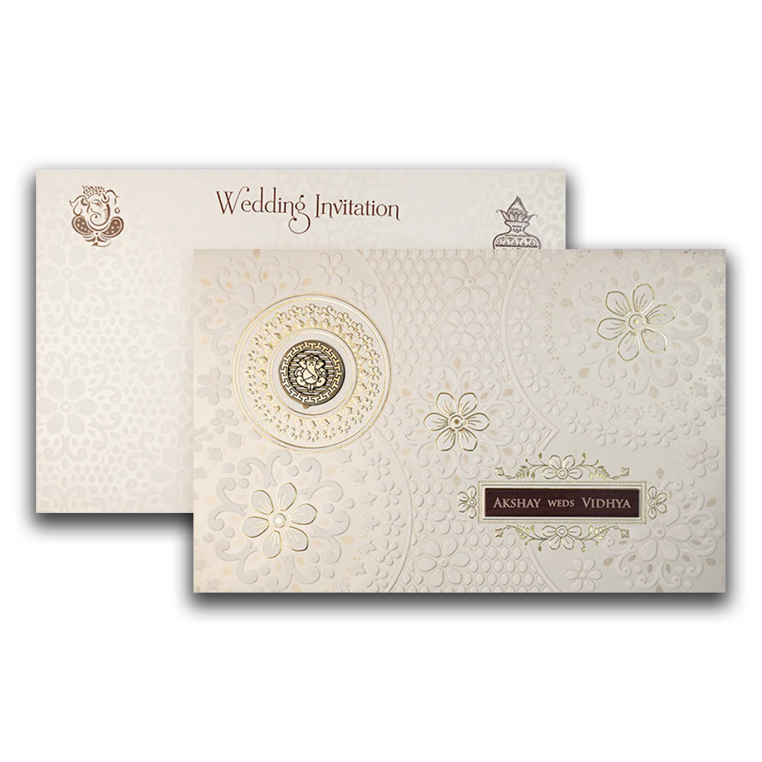 White Floral Ganesha Wedding Card-KSH73640 - Image 2