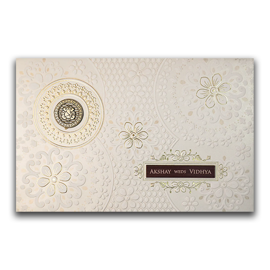 White Floral Ganesha Wedding Card-KSH73640 - Image 3