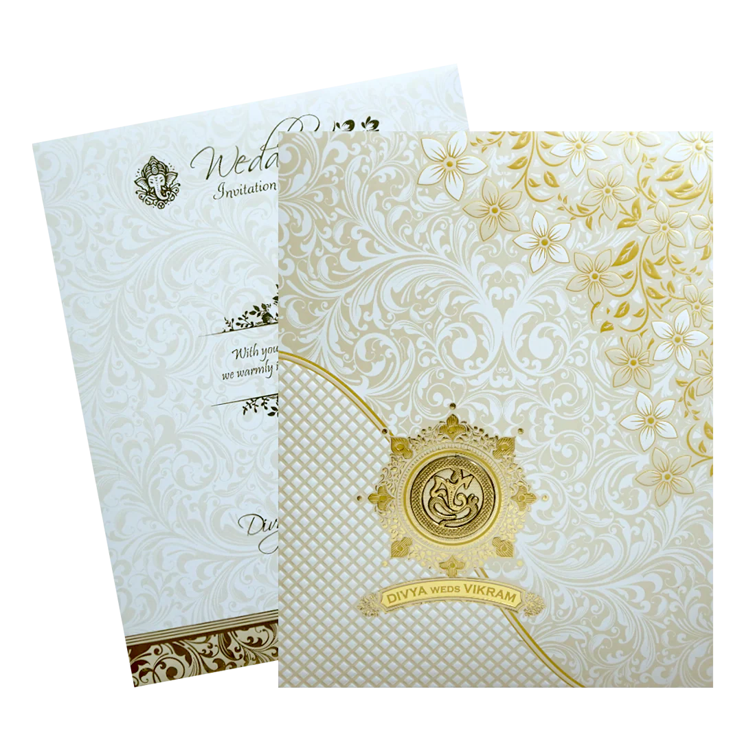 White Jumbo Screen Embossed Floral With Ganesha And Name Plate-KNJS2062 - Image 2