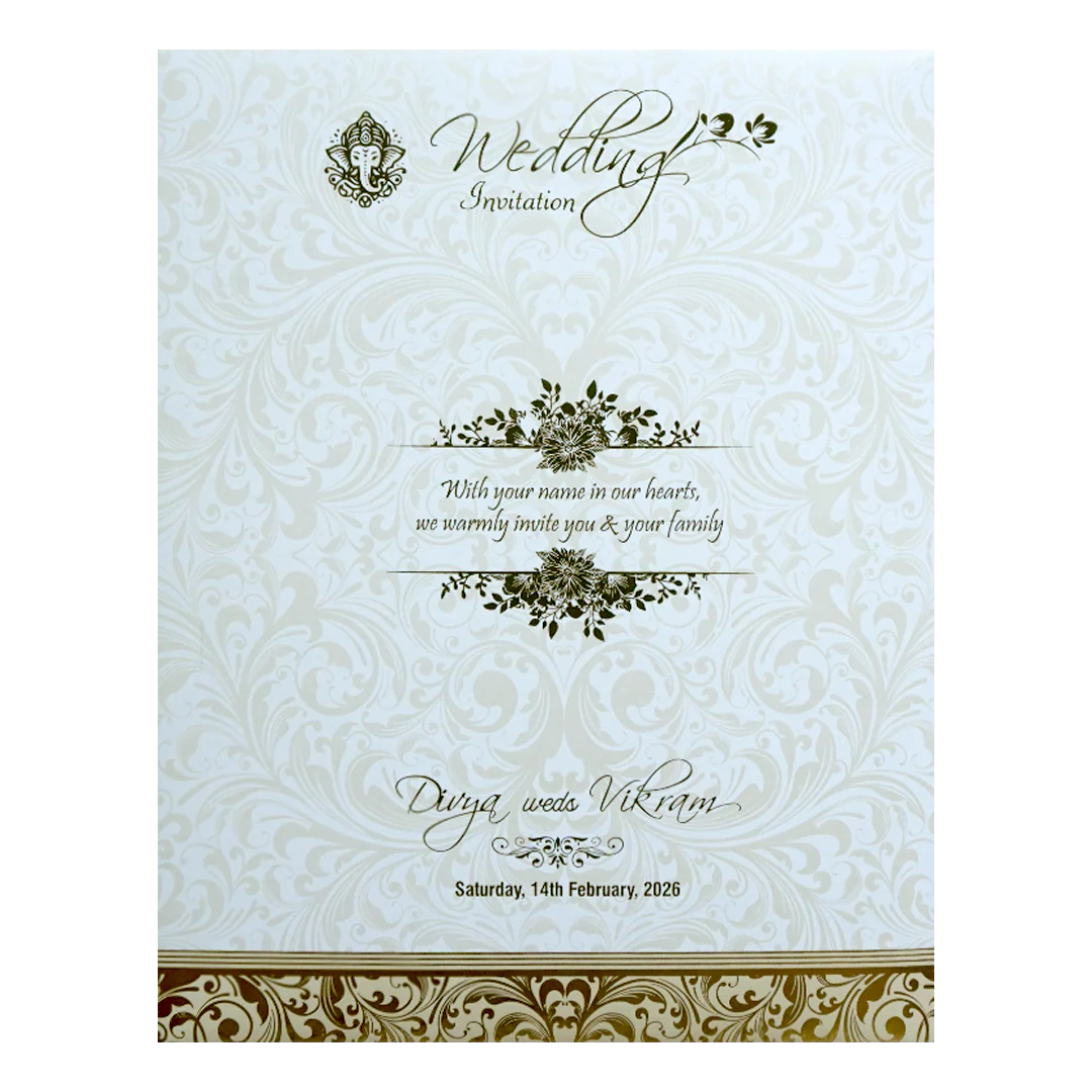 White Jumbo Screen Embossed Floral With Ganesha And Name Plate-KNJS2062 - Image 4