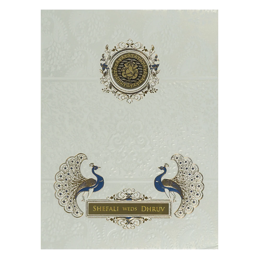White Floral Ganesha Padded Wedding Card-KRE28170 - Image 3