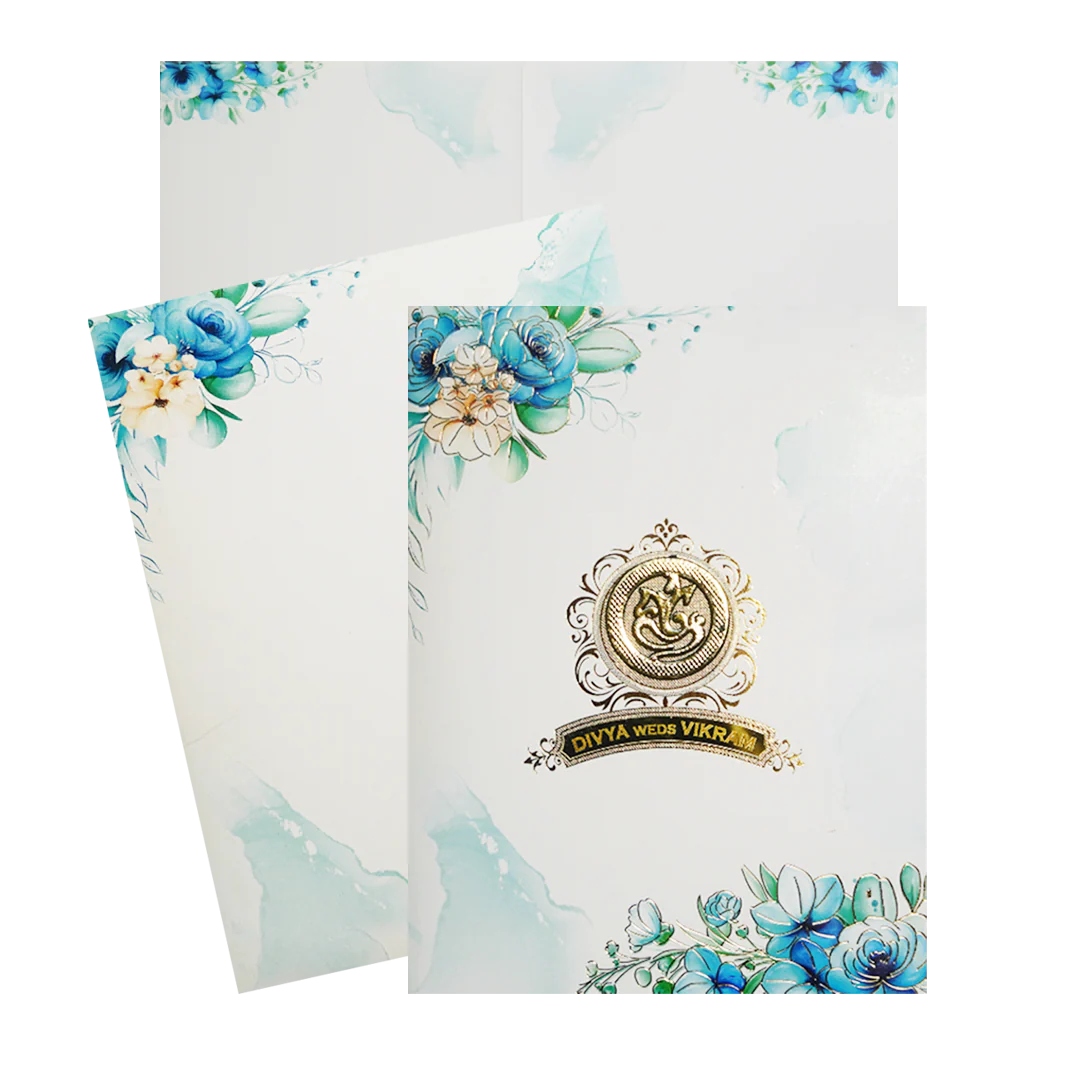 White Floral Ganesha Wedding Card-knkc4083