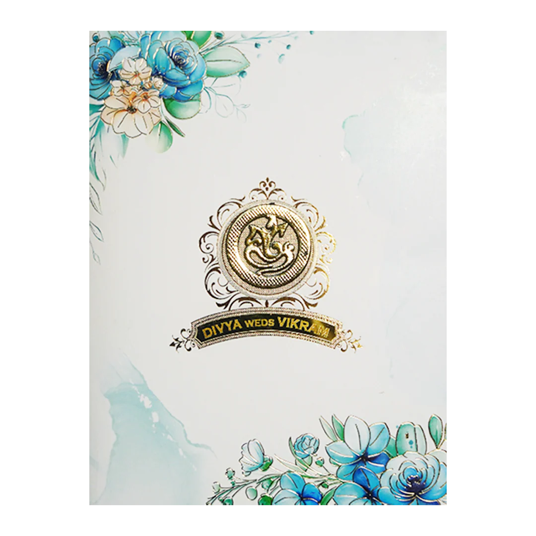 White Floral Ganesha Wedding Card-knkc4083 - Image 3