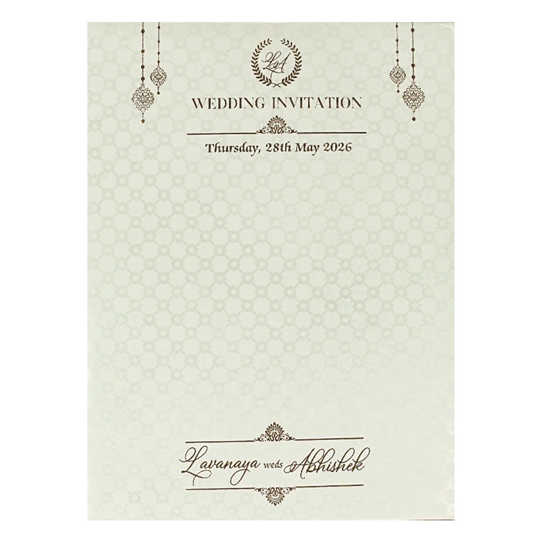 White Floral Geometric Gold Medallion Padded Wedding Card-KRE26340 - Image 4